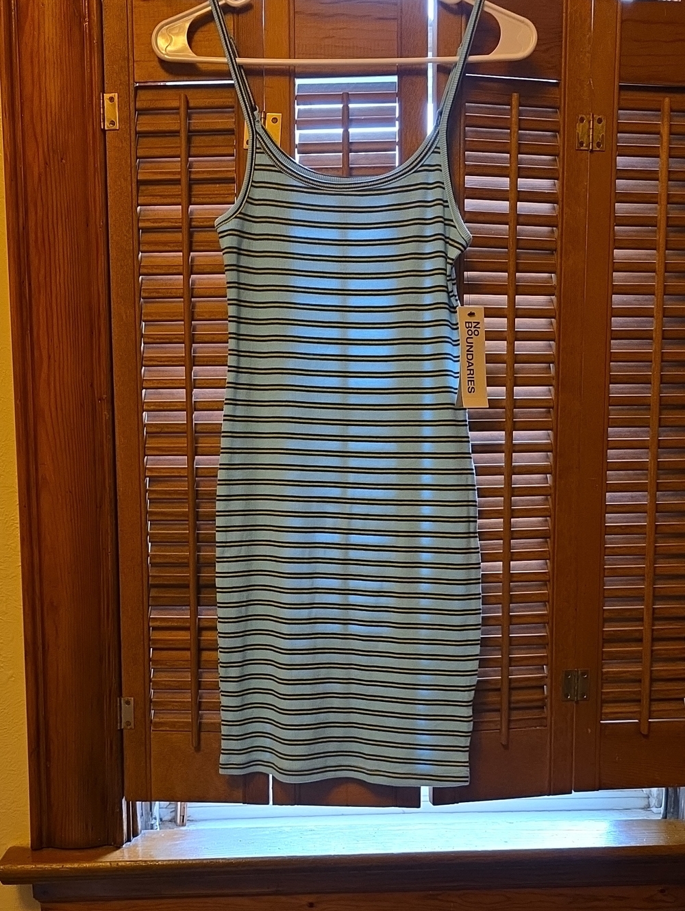 No Boundaries Light Blue and Black Striped Tank Dress